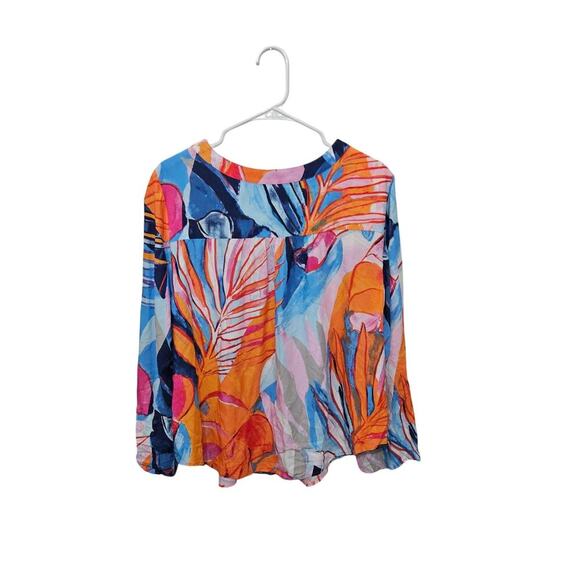 NIC+ZOE Tropical Mirage Top Allover Print Roll Tab Sleeve 100% EcoVero 1X Plus - Picture 4 of 8